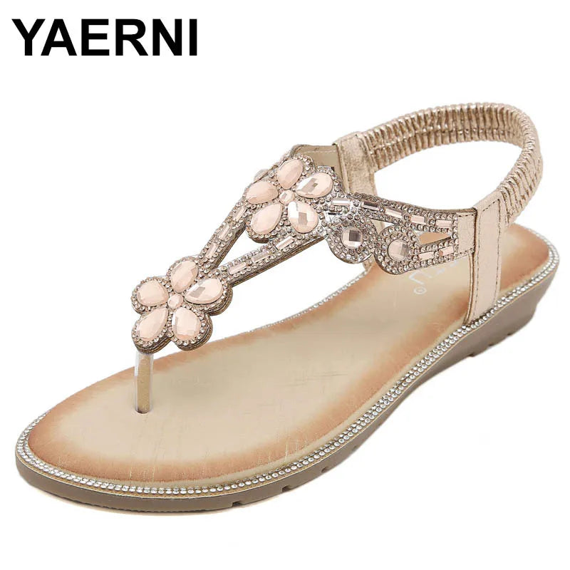 Woman Sandals Rhinestone Open Toe Fashion Female Shoes Solid Color Summer Open Toe Beach Sandalias Non-Slip