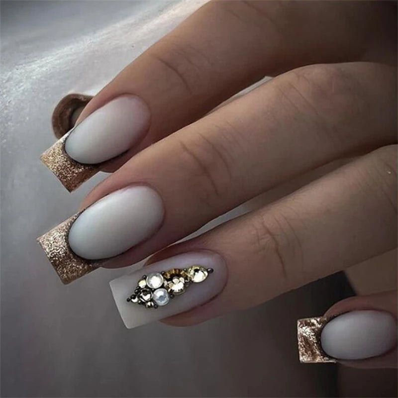 24pcs Simple Nails Fake Press On Art Reusable Adhesive False Supplies Charms Products Stylist Decorated False Nails Design