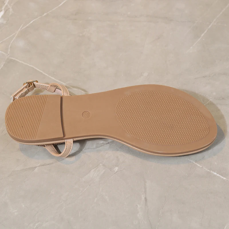 New Shoes for Women Rhinestone Sandals Outdoor Beach T-shaped Toe Clip Fashion Flat Bottom Simple Comfortable Beach Slippers