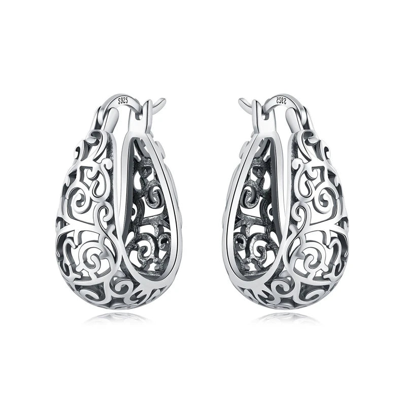 925 Sterling Silver Floral plant series greenery iris vine Hoop Earrings For Women Wedding Engagement Birthday Jewelry Gift 2024