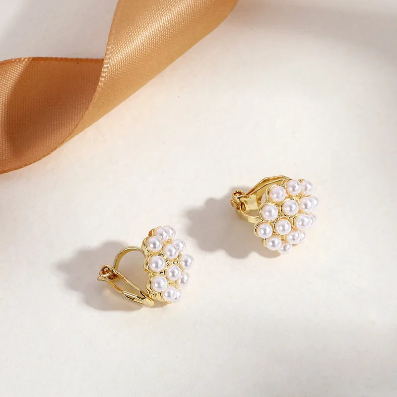 GRACE JUN New Arrival Clip on Earrings for Women's Fashion Pearl Enamel No Pierced Earrings Gold Color Cuff Earrings Ear Clip