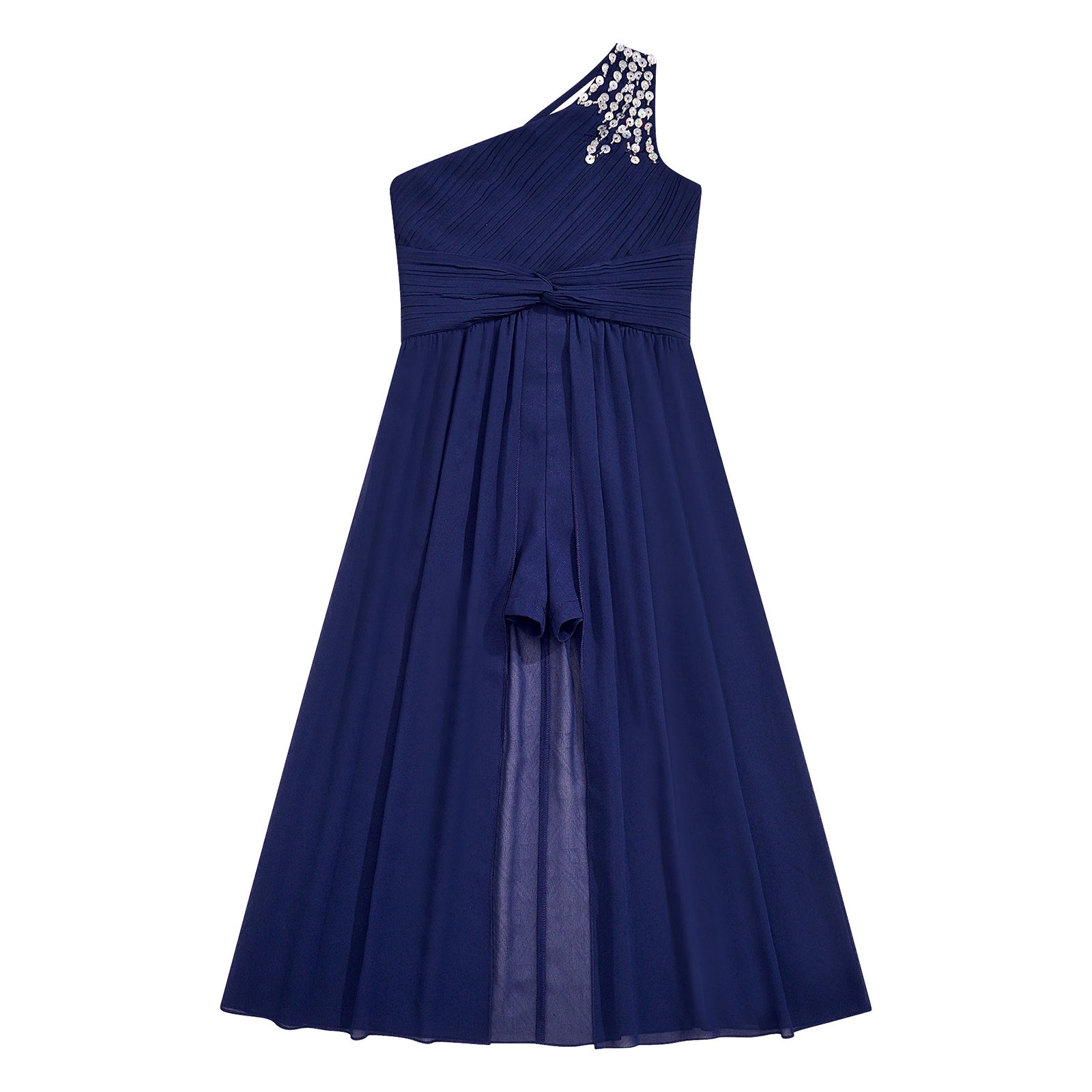 6-16Y Kids Girls Elegant Shiny Beaded Party Dress One Shoulder Ruched Jumpsuit Skirt Princess Wedding Birthday Evening Prom Gown