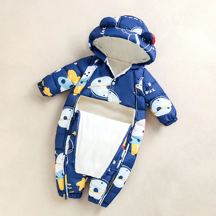 Children Autumn Winter Overall For Infant Down Cotton Thicken Clothes Hooded new born Baby costume Boys Girls Jumpsuit Romper