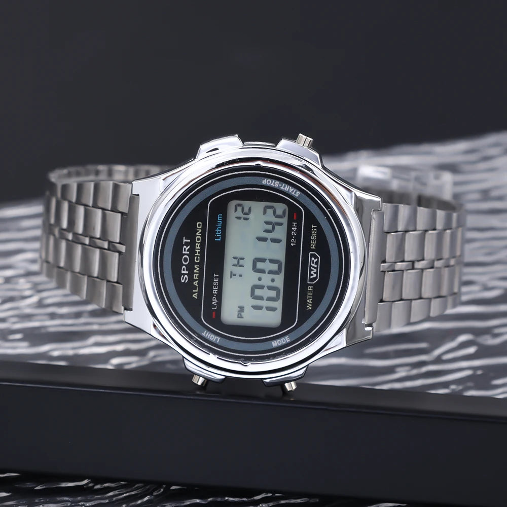Electronic LED Digtal Watch Women Watches Steel Strap Men Wristwatches Waterproof Clock Multifunction Sports Wrist Watch Clock