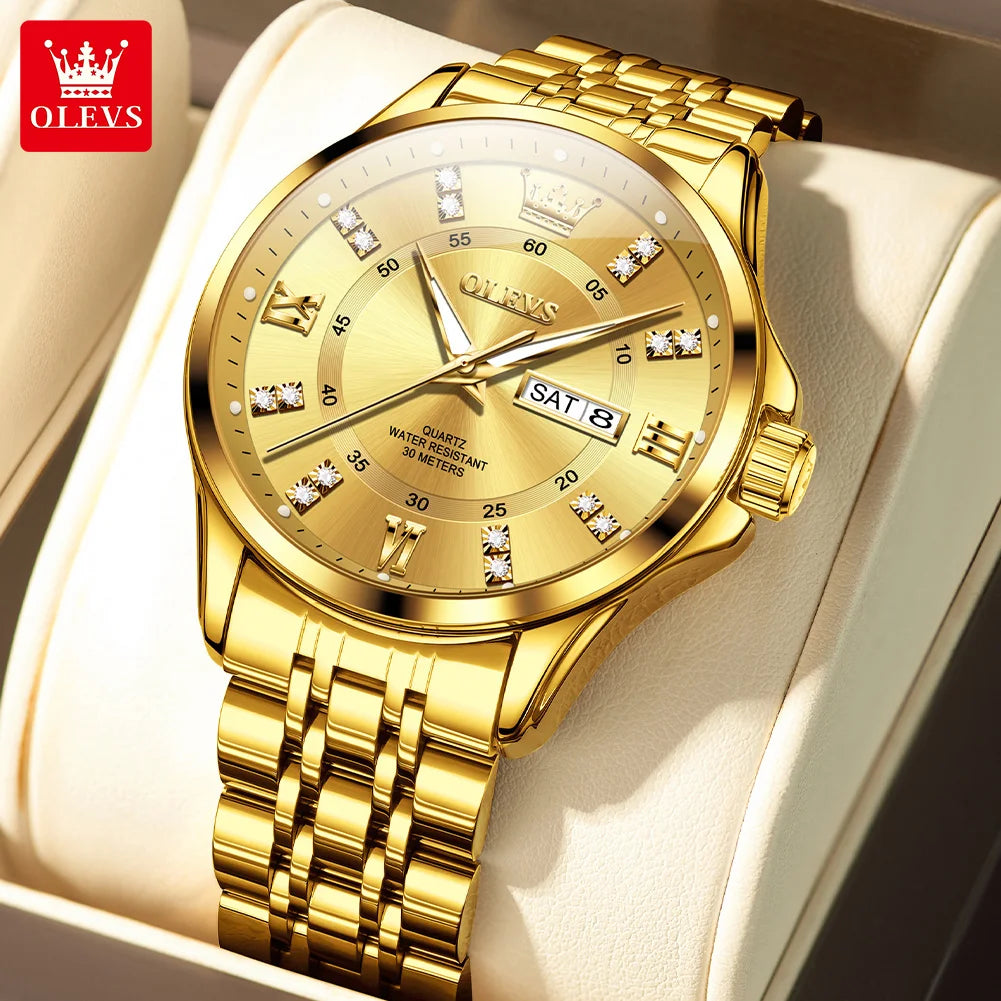 OLEVS 3620 Mens Watch Original Brand Quartz Wristwatch Waterproof Luminous Reloj Watches For Men Dual Calendar Watch Men Gifts
