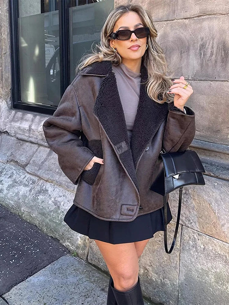 Double Sided Fur One Jacket Cotton Clothes Lamb Wool Coat Leather Jackets Women's Warm Loose Thick Lapel Fashion Casual Overcoat