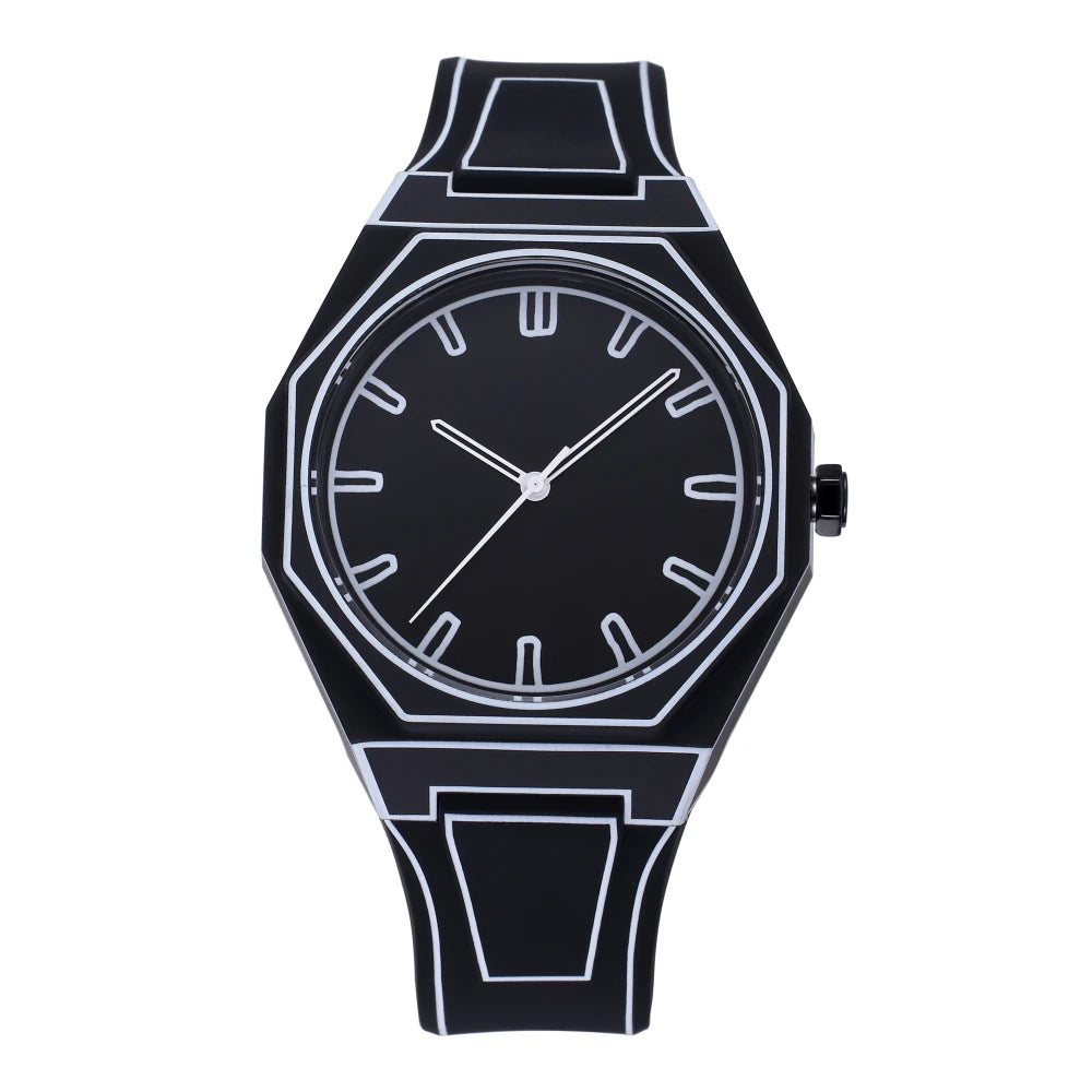 Luxury Men Watch Men's Quartz Wristwatch Minimalist Black White Dial Male Sports Reloj Silicone Rubber Strap Man Unusual Clock