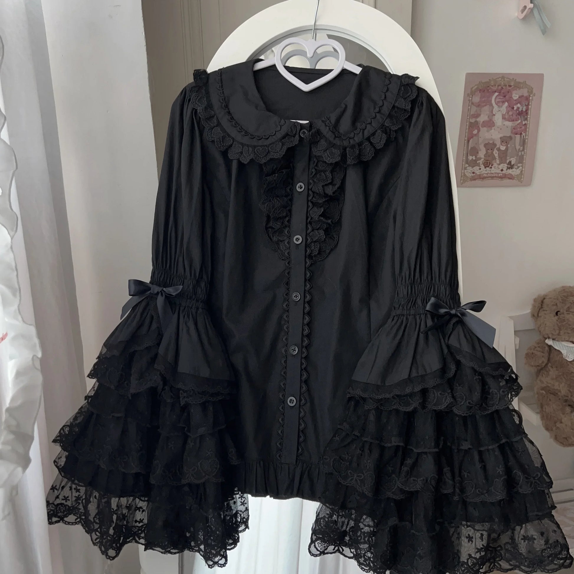 Women's Lolita Pink Dress Jsk Bow Lace Stitching Cute Sweet Girls Suspender Dress Lady Long Sleeve Inner Shirt Y2k Hairpin Cloak