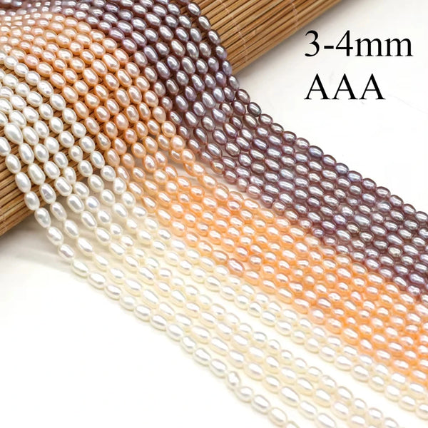 3-4mm AAA High Quality Women Rice Natural Freshwater Pearl Bead for Needlework Jewelry DIY Necklace Bracelet Accessories Gift