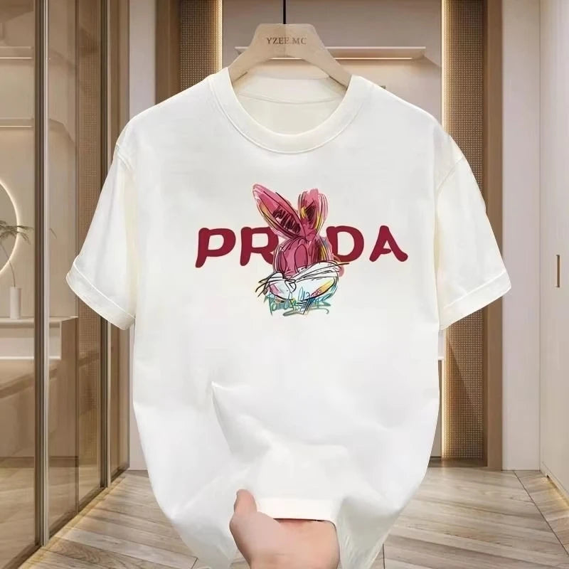 Short-sleeved Crew Neck T-shirt Versatile Men's and Women's Tops Trendy Brand 2025 Summer New Loose Printing Pure Cotton