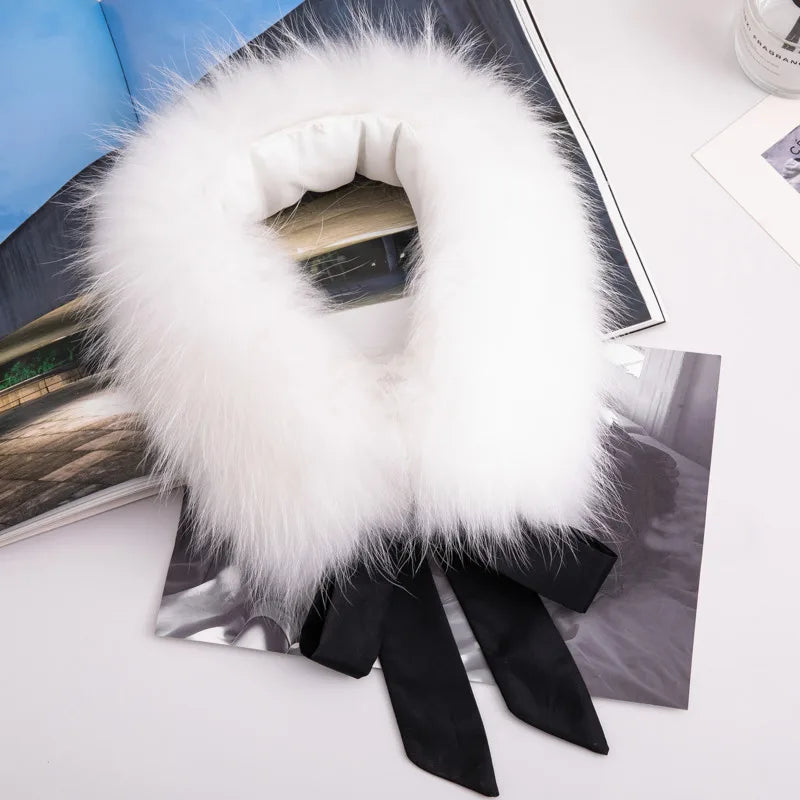 Real Raccoon Fur Collar Winter Neck Warmer Fur Scarf Natural Fur Scarves Women's Luxury Fur Collar For Coat Fur Hood Decorate