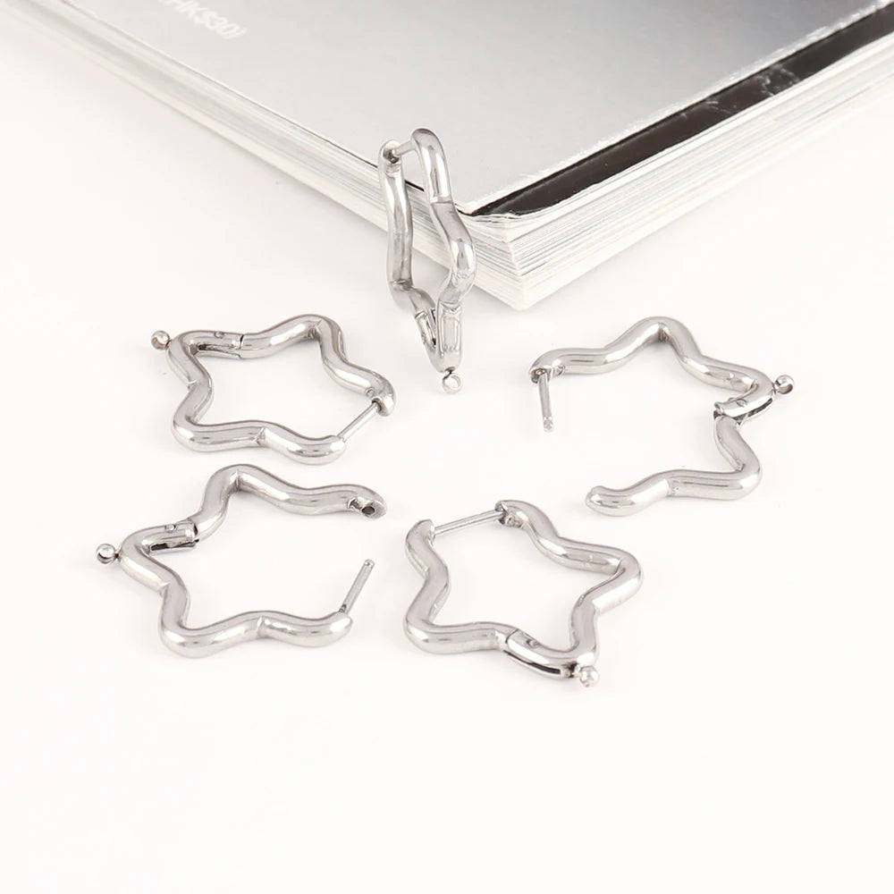 5pcs 316L Stainless Steel Heart Hoop Earrings Posts Star Geometric Oval Earring Base For DIY Jewelry Making Accessories