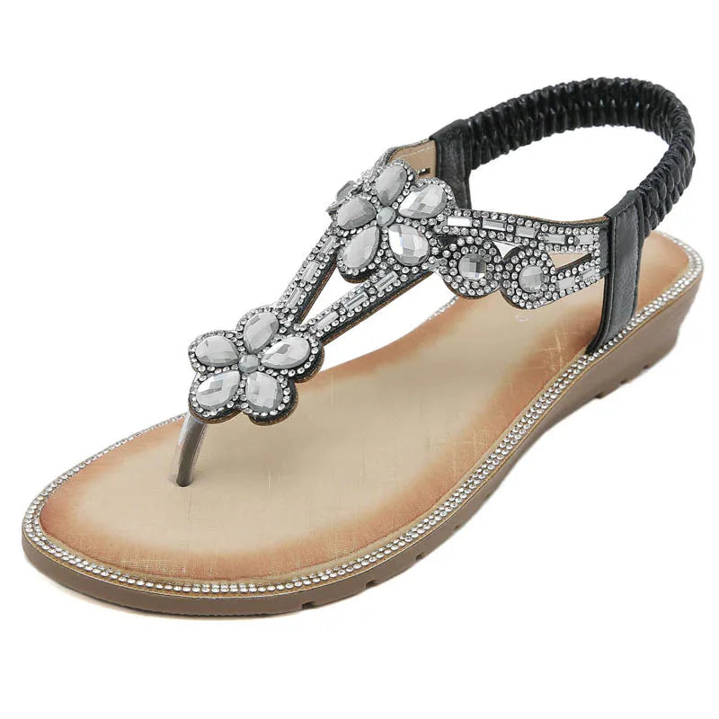 Woman Sandals Rhinestone Open Toe Fashion Female Shoes Solid Color Summer Open Toe Beach Sandalias Non-Slip