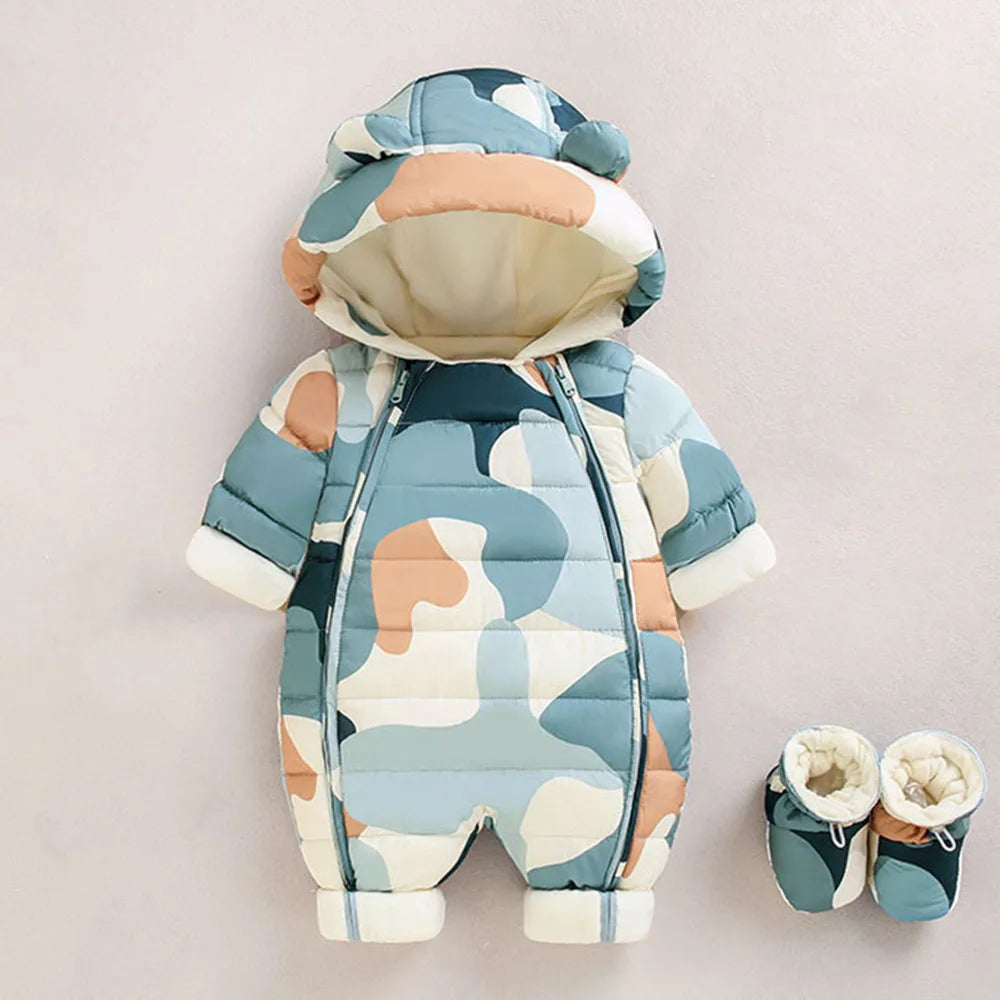 Children Autumn Winter Overall For Infant Down Cotton Thicken Clothes Hooded new born Baby costume Boys Girls Jumpsuit Romper