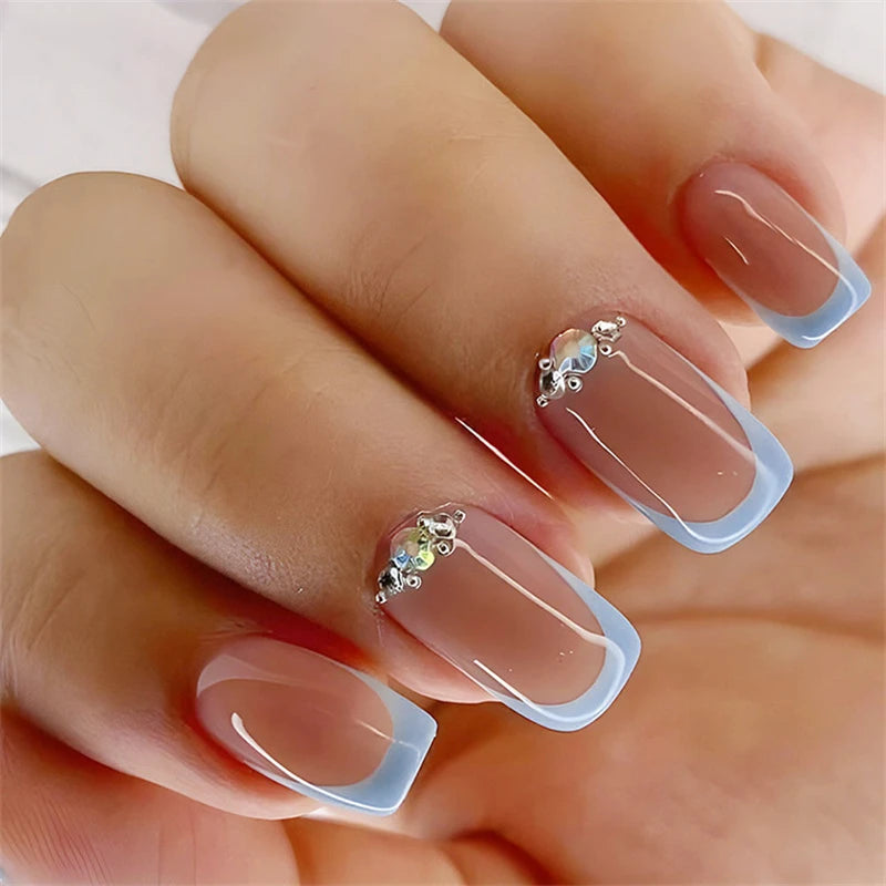 24pcs Simple Nails Fake Press On Art Reusable Adhesive False Supplies Charms Products Stylist Decorated False Nails Design