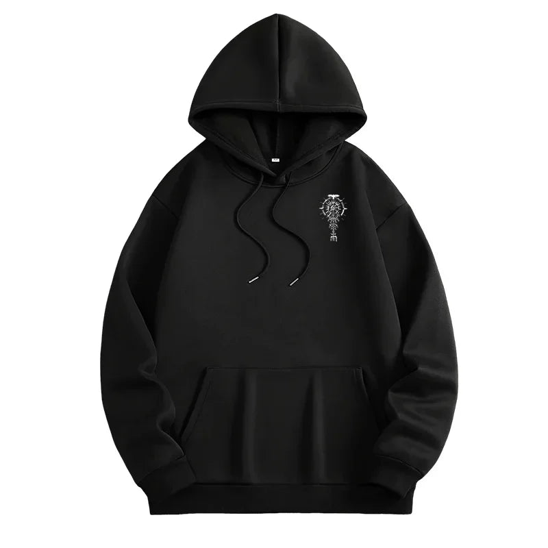 Men's Hooded Sweatshirt Autumn Winter Casual Sporty Hoodie High Grade Ancient Viking Raven Pattern Coats Male Urban Fashion Tops