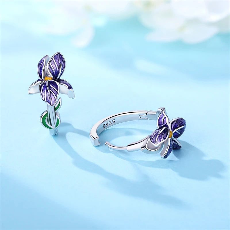 925 Sterling Silver Floral plant series greenery iris vine Hoop Earrings For Women Wedding Engagement Birthday Jewelry Gift 2024