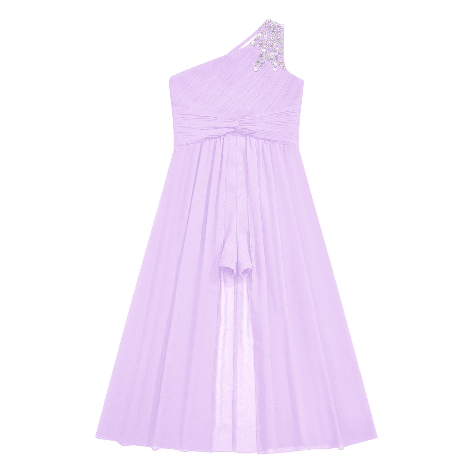 6-16Y Kids Girls Elegant Shiny Beaded Party Dress One Shoulder Ruched Jumpsuit Skirt Princess Wedding Birthday Evening Prom Gown