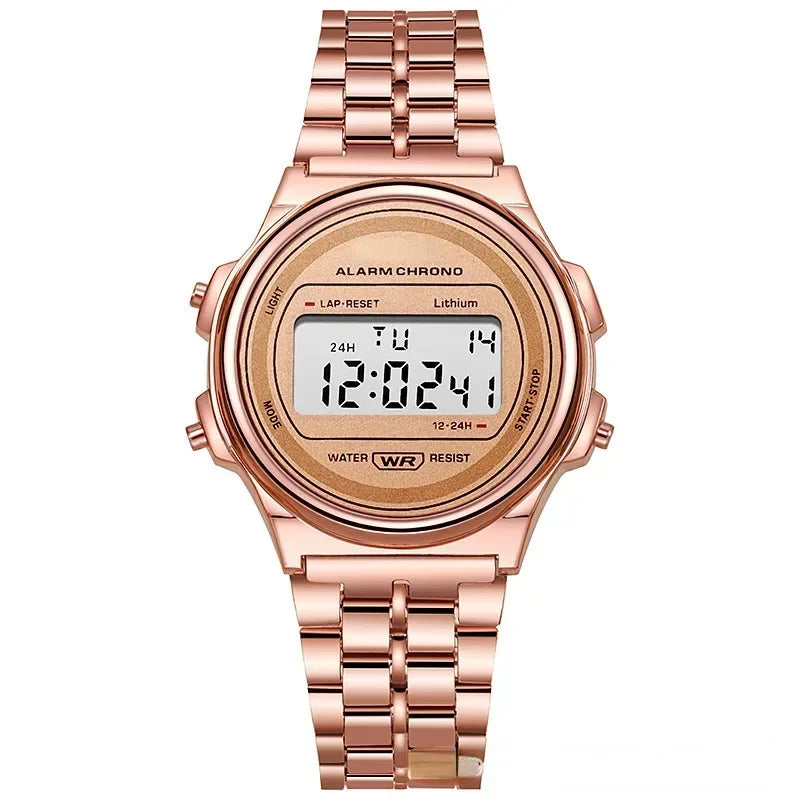 Women Casual LED Electronic Watch Man Retro Stainless Steel Watches for Women Unisex LED Digital Watch Multifunction Wristwatch