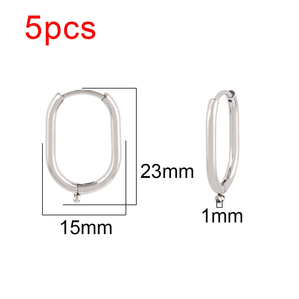 5pcs 316L Stainless Steel Heart Hoop Earrings Posts Star Geometric Oval Earring Base For DIY Jewelry Making Accessories