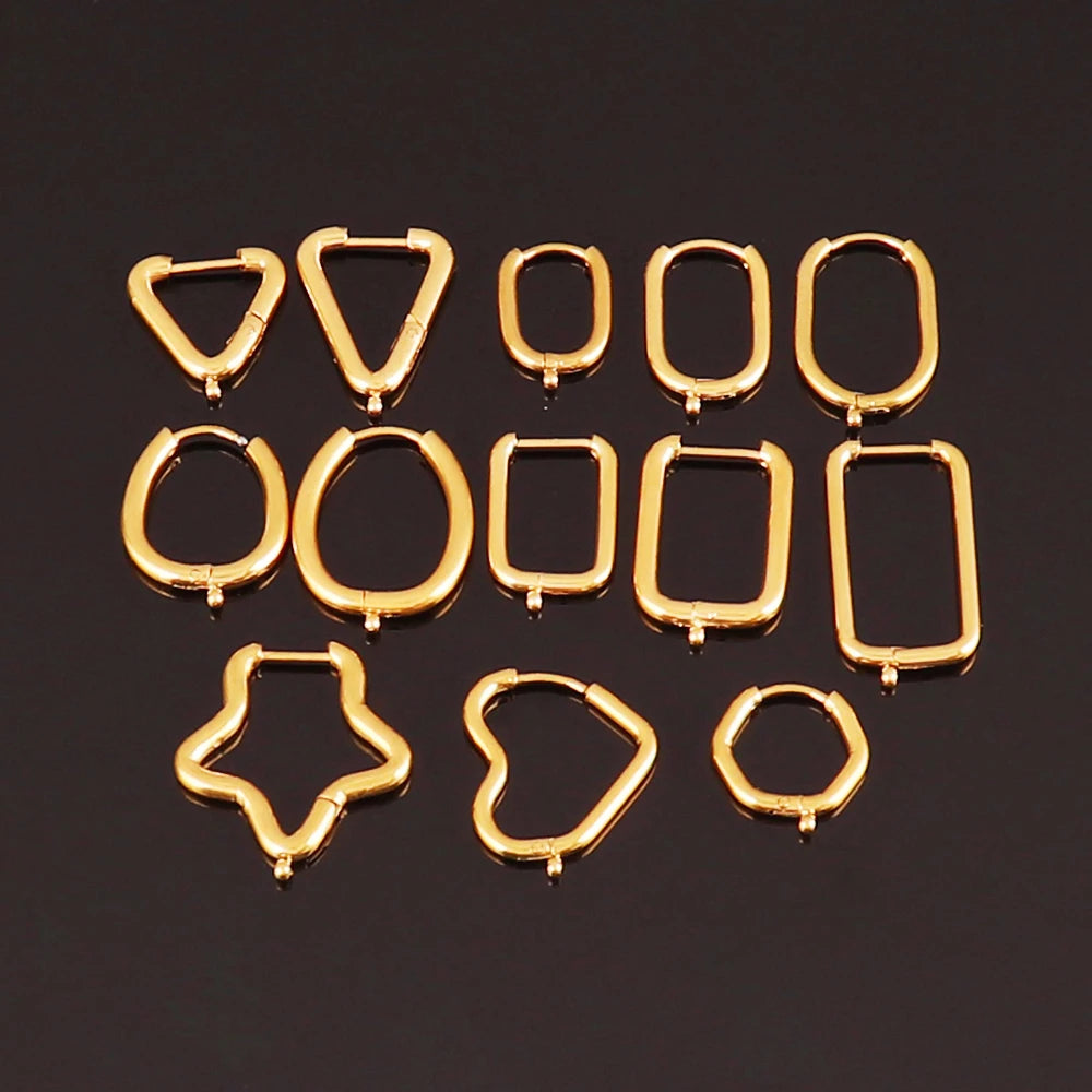5pcs 316L Stainless Steel Heart Hoop Earrings Posts Star Geometric Oval Earring Base For DIY Jewelry Making Accessories