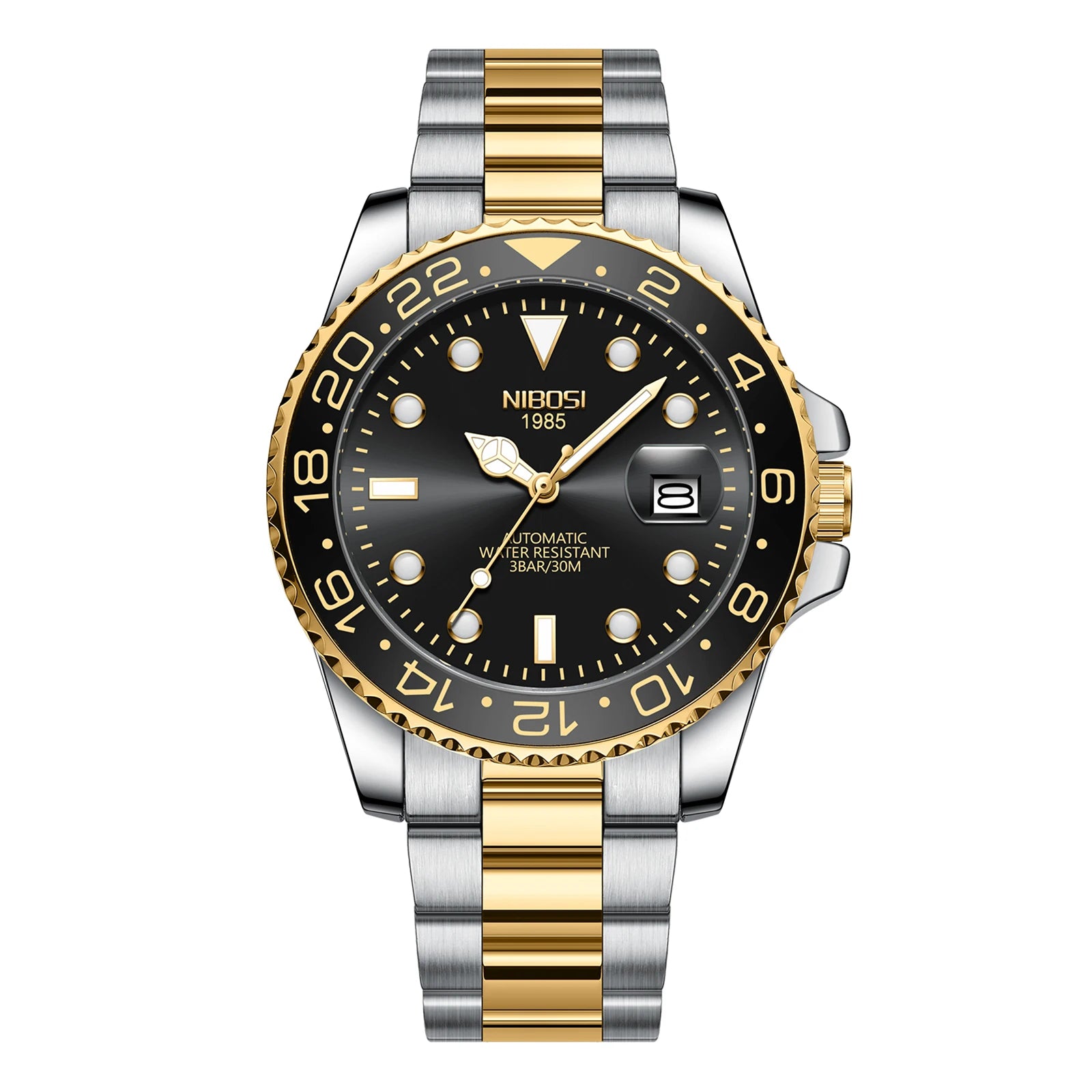 NIBOSI Limited GMT Watches Men's Top Brand Luxury Auto Date Quartz Men Watch Stainless Steel Waterproof Luminous Business Watch