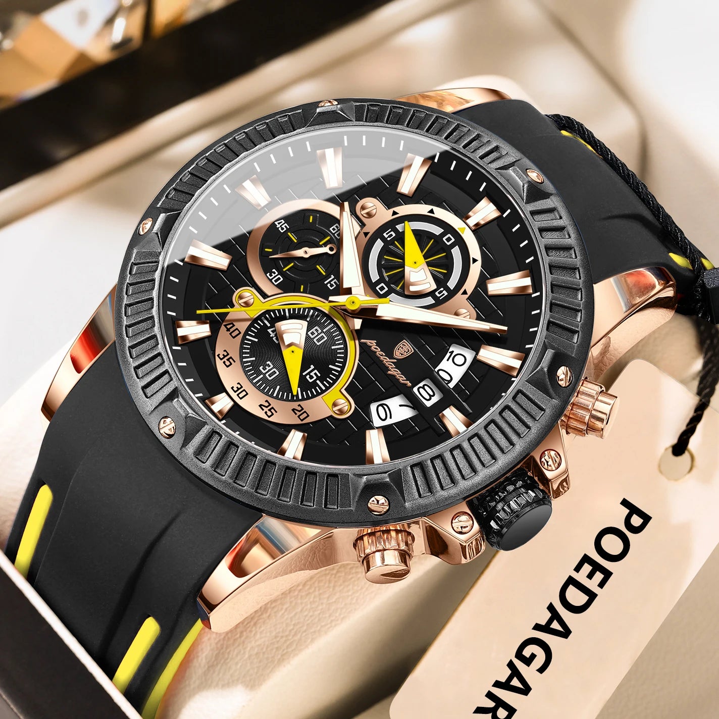 POEDAGAR Trendy Sports Men Wristwatch Waterproof Luminous Chronograph Date Man Watch Silicone Strap Fashion Quartz Men's Watches