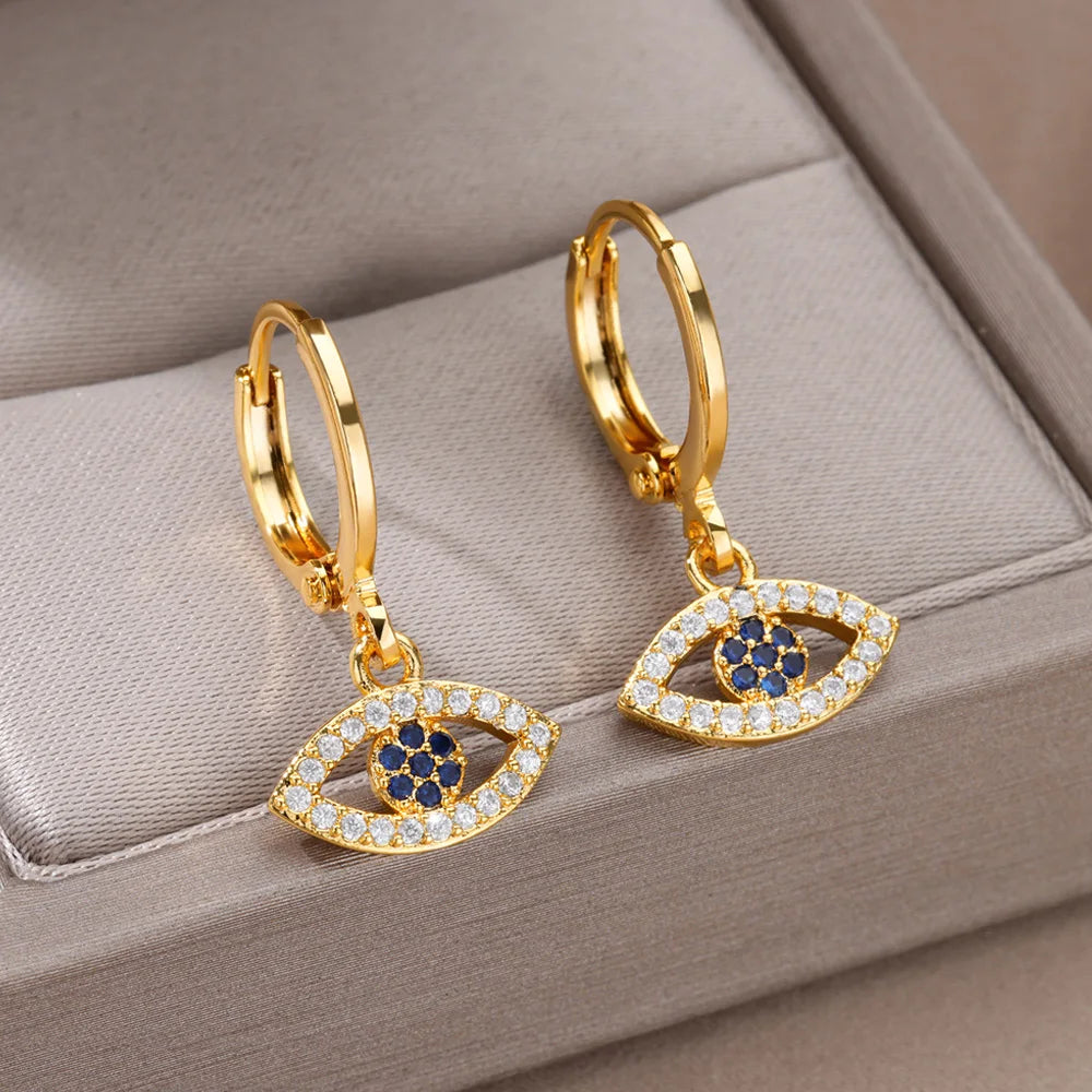 Zircon Evil Eye Earrings for Women 2023 Trending Gold Color Stainless Steel Dangle Earrings New in Turkish Lucky Jewelry aretes
