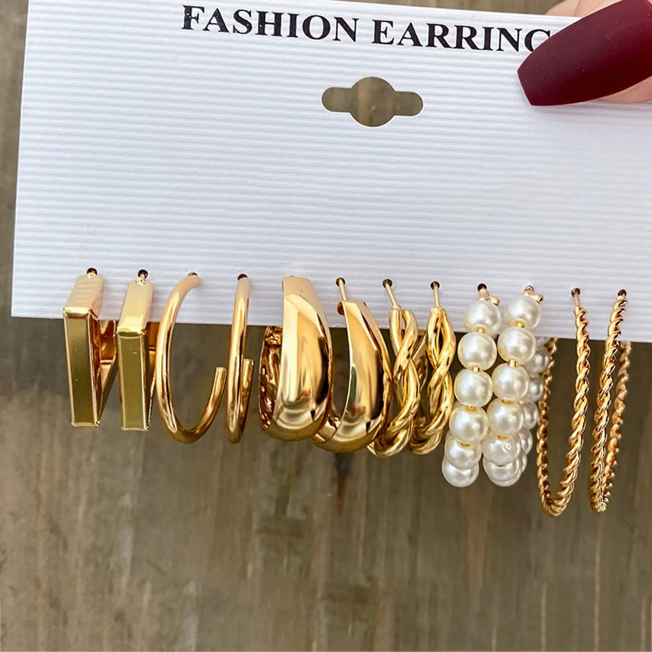 6/24 Pairs Gold Color Vintage Hoop Earrings Set for Women Girl Imitation Pearl Geometric Metal Twist Earring Fashion Jewelry