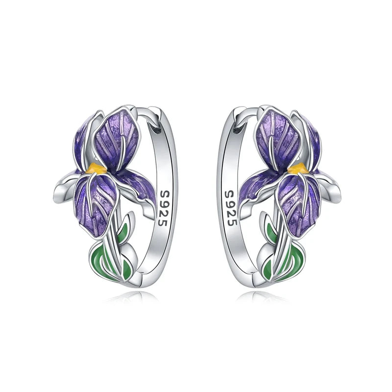 925 Sterling Silver Floral plant series greenery iris vine Hoop Earrings For Women Wedding Engagement Birthday Jewelry Gift 2024