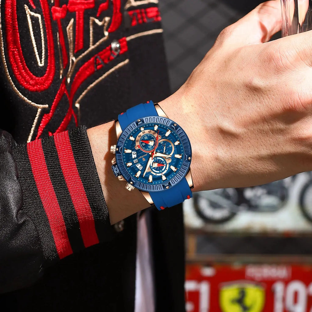 POEDAGAR Trendy Sports Men Wristwatch Waterproof Luminous Chronograph Date Man Watch Silicone Strap Fashion Quartz Men's Watches