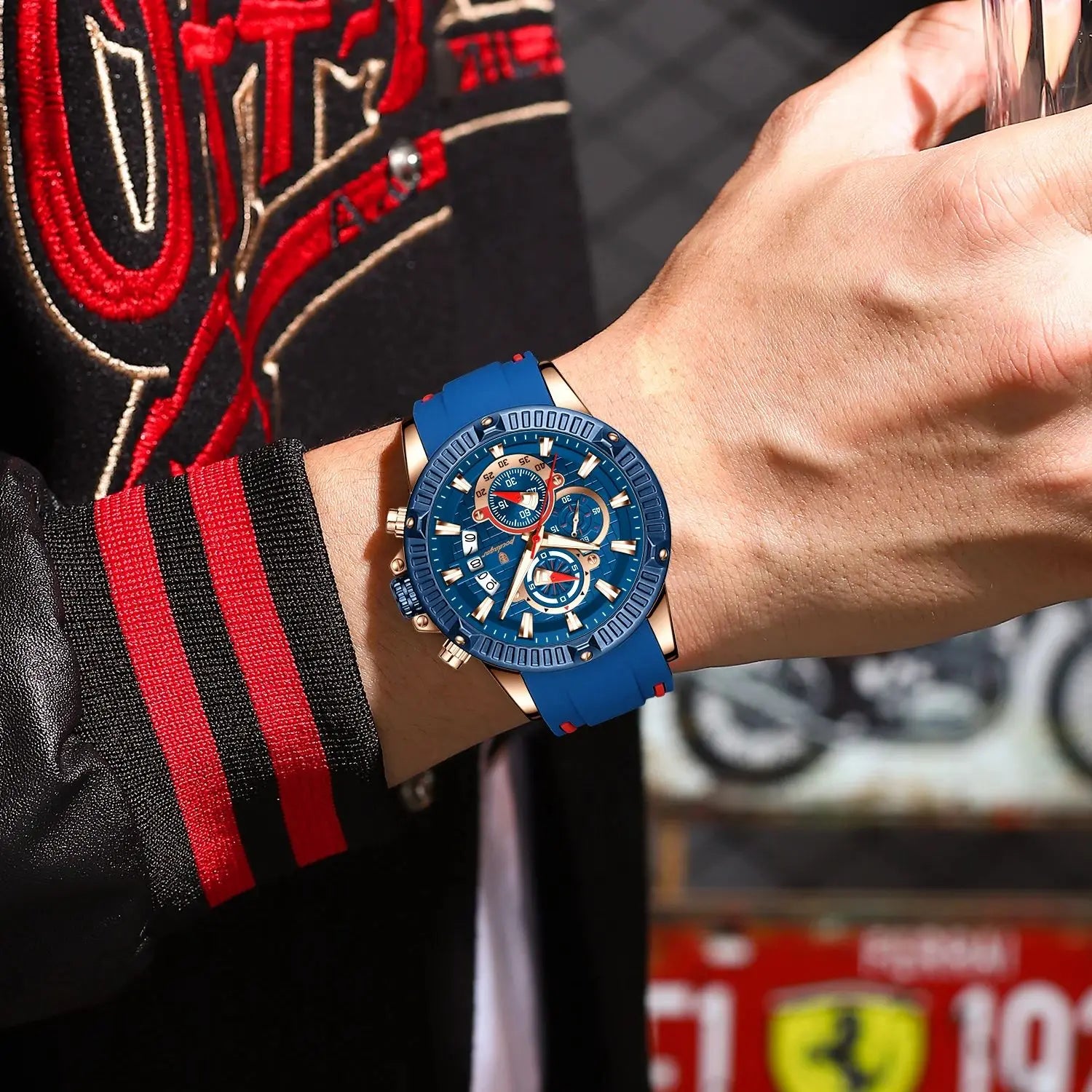 POEDAGAR Trendy Sports Men Wristwatch Waterproof Luminous Chronograph Date Man Watch Silicone Strap Fashion Quartz Men's Watches