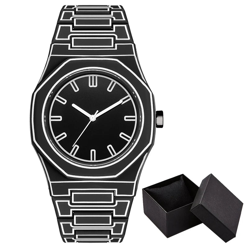 Luxury Men Watch Men's Quartz Wristwatch Minimalist Black White Dial Male Sports Reloj Silicone Rubber Strap Man Unusual Clock