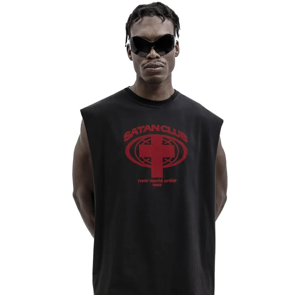 Harajuku Oversized Streetwear Men's Clothing Satan Club Graphic Print Tank Tops Cotton Hip Hop sleeveless Tshirt Gothic Y2k Vest