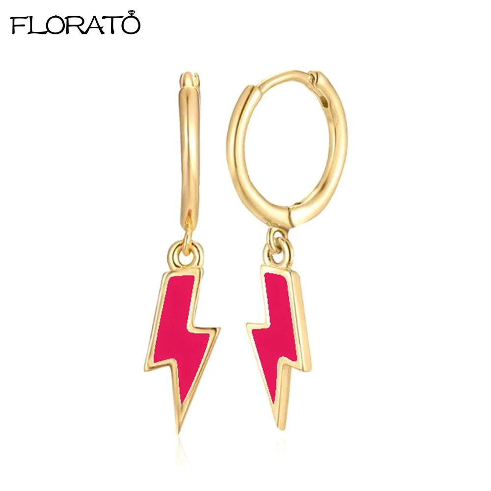 925 Sterling Silver Needle Lightning Pendant Earrings Charming Pave Crystal Gold Hoop Earrings for Women Fashion Jewelry Gifts