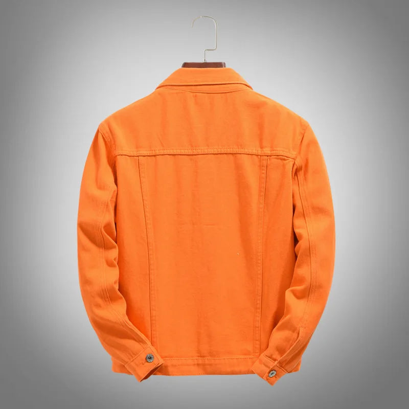 2025 Hot Sale Men's Casual Denim Jacket Korean Style Loose Cotton Handsome Tops Trend Orange Lapel Hip Hop Jean Jacket Plus Size
