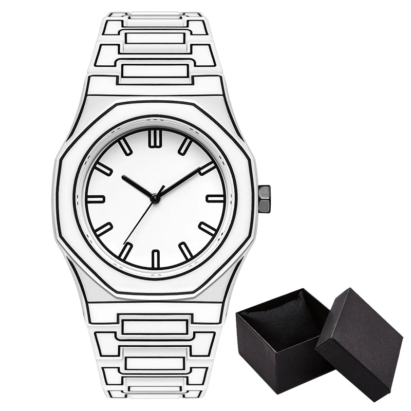 Luxury Men Watch Men's Quartz Wristwatch Minimalist Black White Dial Male Sports Reloj Silicone Rubber Strap Man Unusual Clock