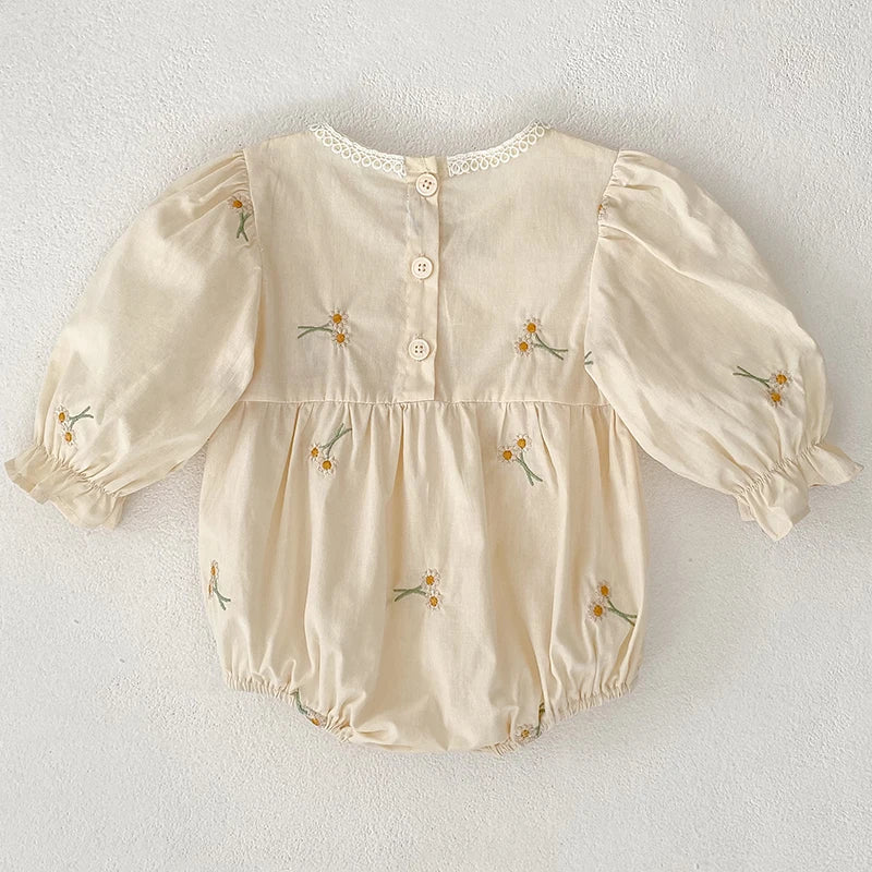 Autumn Newborn Baby Girls Jumpsuit Long Sleeve Cotton Flower Embroidery Toddler Baby Girl Bodysuits Baby Girls Clothes Lace bow