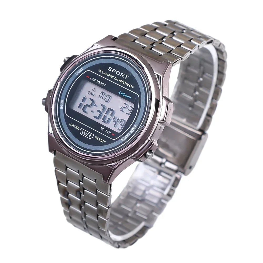 Electronic LED Digtal Watch Women Watches Steel Strap Men Wristwatches Waterproof Clock Multifunction Sports Wrist Watch Clock