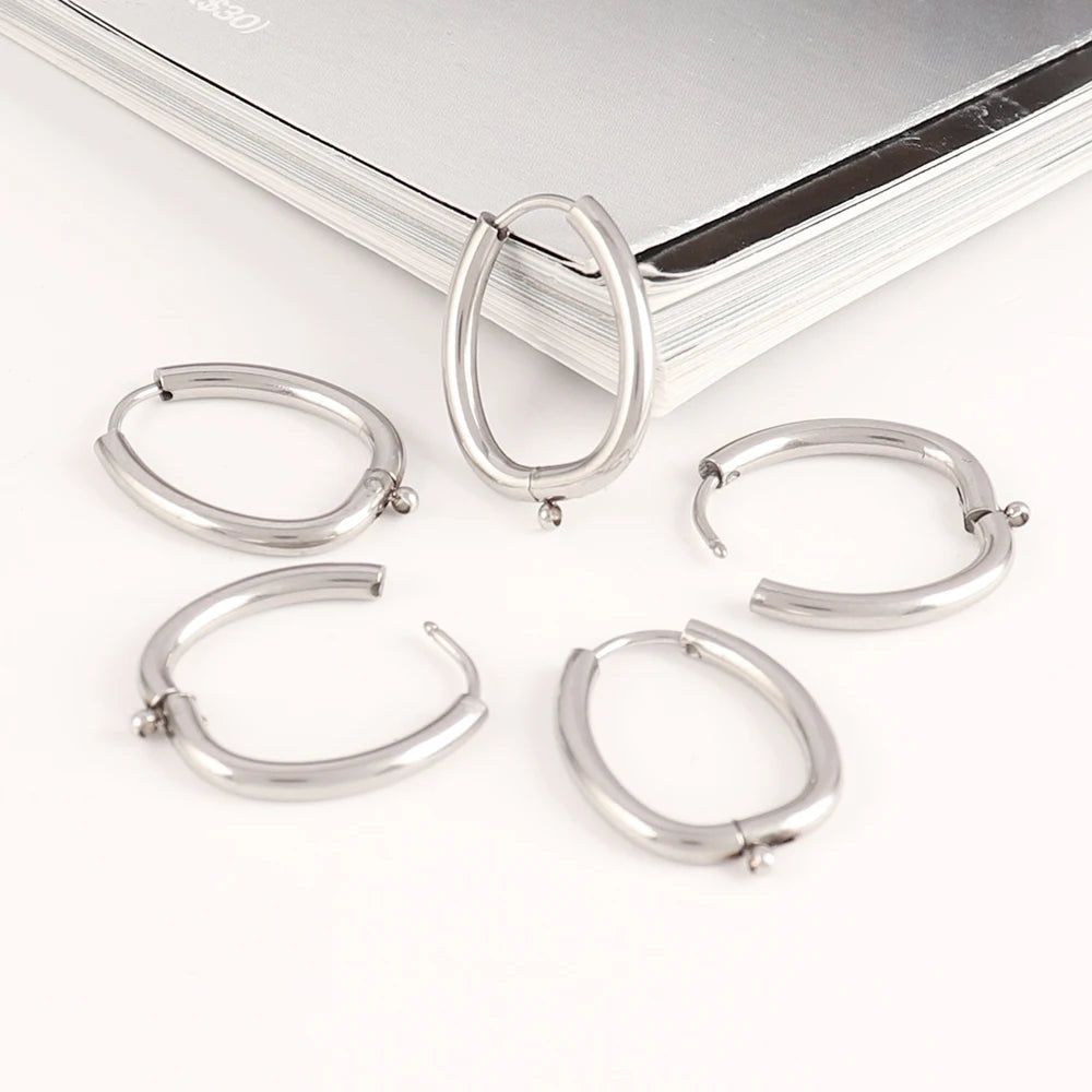 5pcs 316L Stainless Steel Heart Hoop Earrings Posts Star Geometric Oval Earring Base For DIY Jewelry Making Accessories
