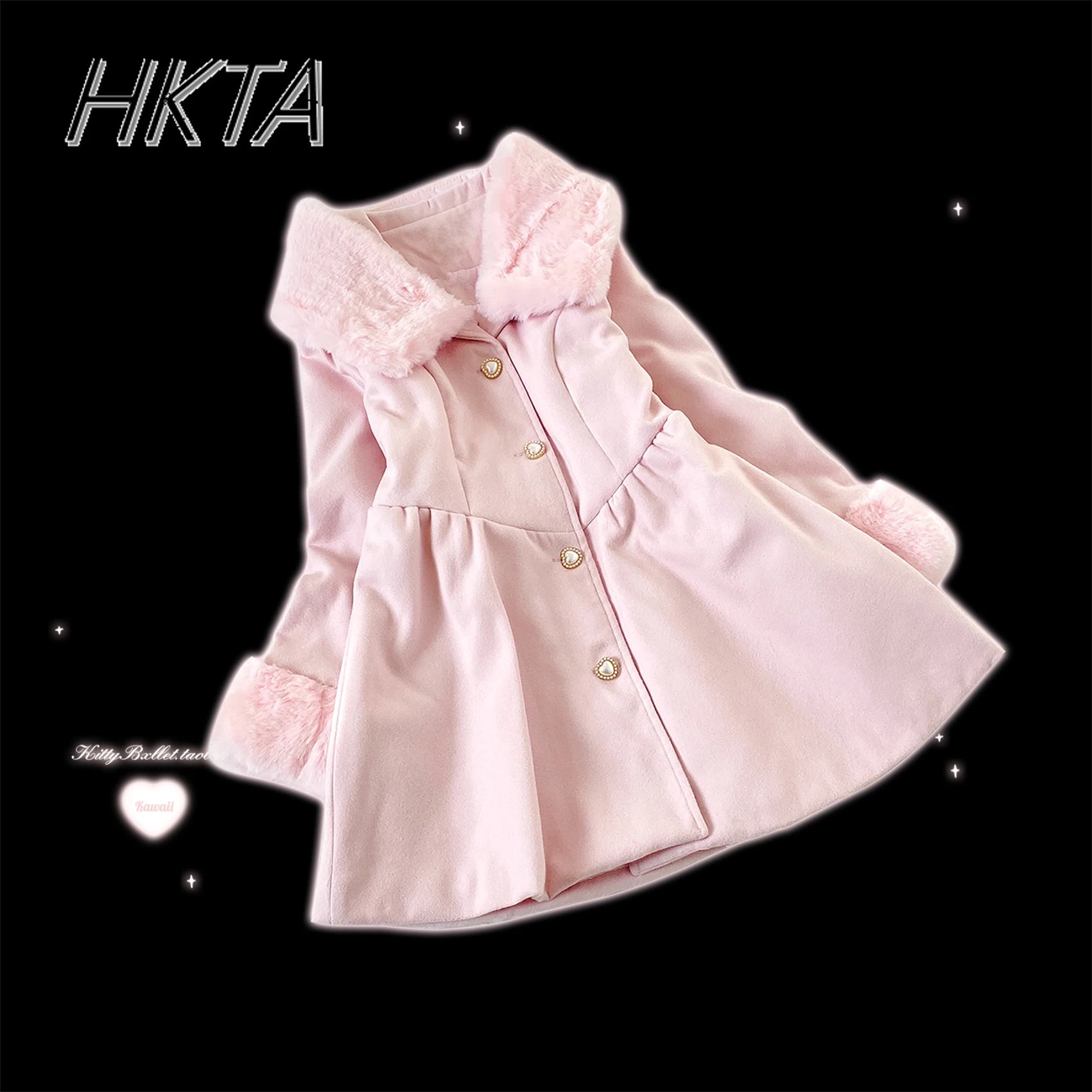 Original Japanese Sweet Imitation Woolen Coat Removable Fur Collar 2025 Winter Jacket Love Single-breasted Wool Overcoat Femlae