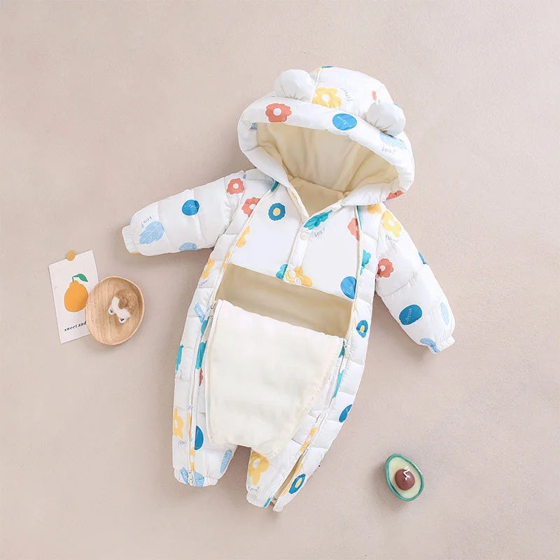 Children Autumn Winter Overall For Infant Down Cotton Thicken Clothes Hooded new born Baby costume Boys Girls Jumpsuit Romper