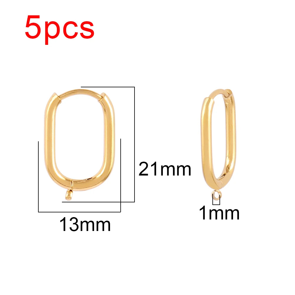 5pcs 316L Stainless Steel Heart Hoop Earrings Posts Star Geometric Oval Earring Base For DIY Jewelry Making Accessories
