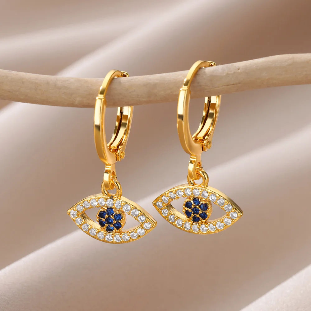 Zircon Evil Eye Earrings for Women 2023 Trending Gold Color Stainless Steel Dangle Earrings New in Turkish Lucky Jewelry aretes