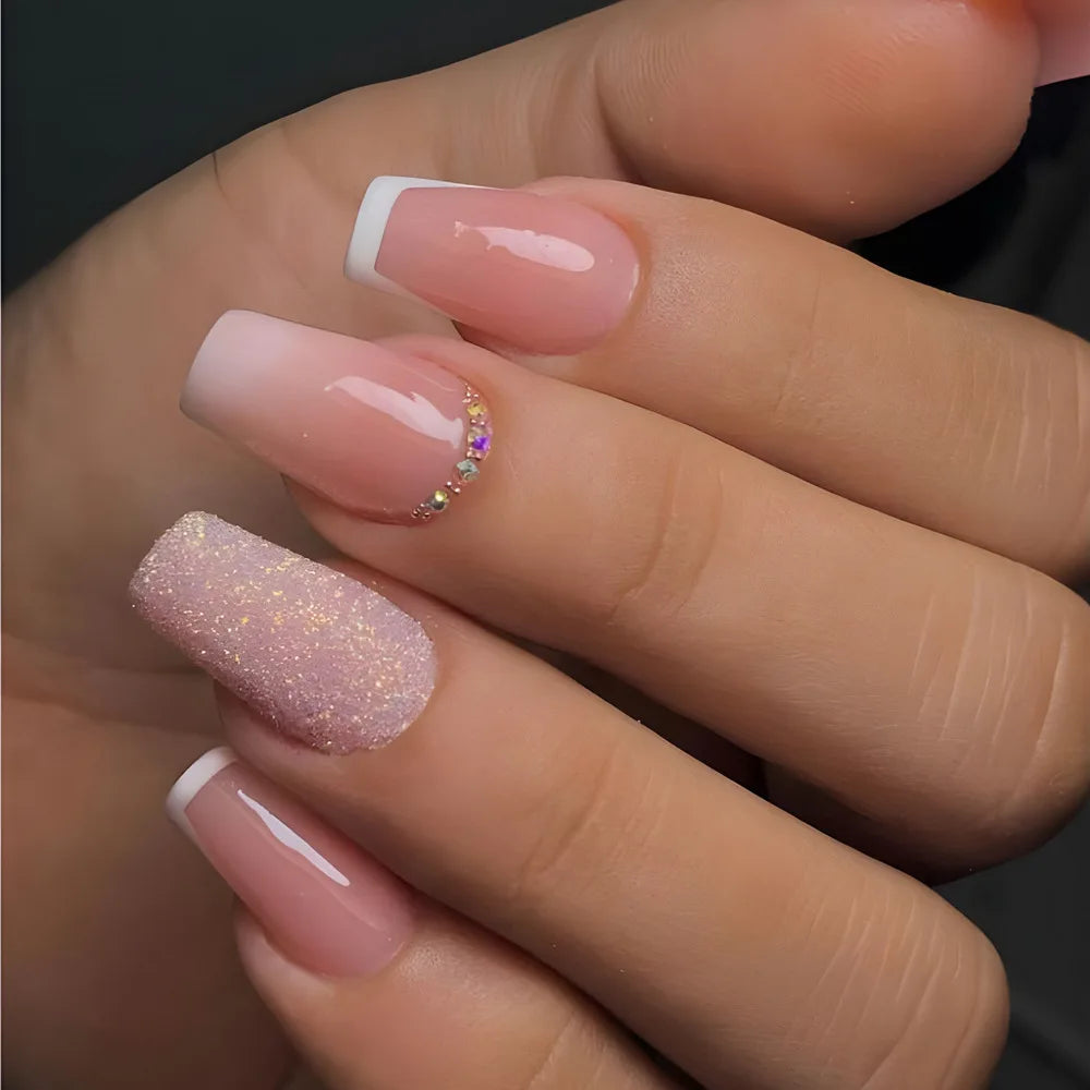 24pcs Simple Nails Fake Press On Art Reusable Adhesive False Supplies Charms Products Stylist Decorated False Nails Design