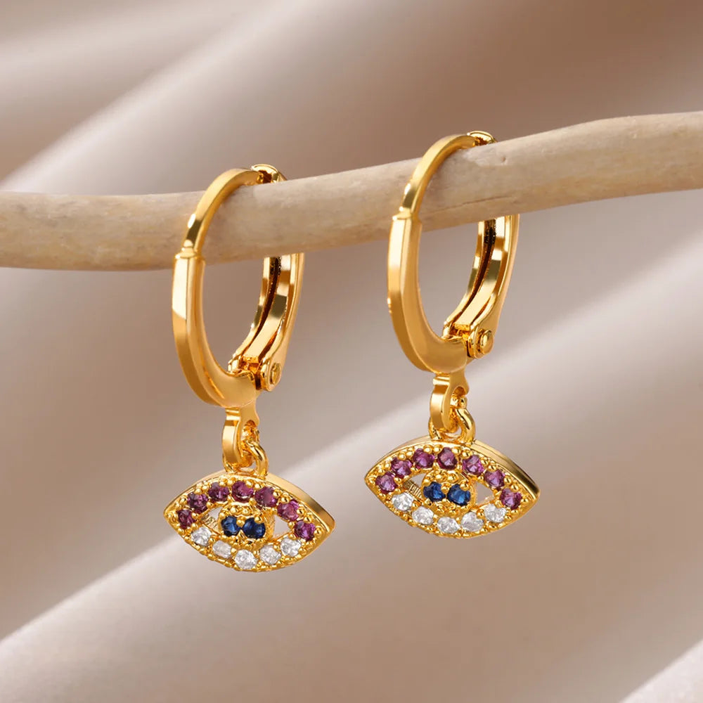 Zircon Evil Eye Earrings for Women 2023 Trending Gold Color Stainless Steel Dangle Earrings New in Turkish Lucky Jewelry aretes