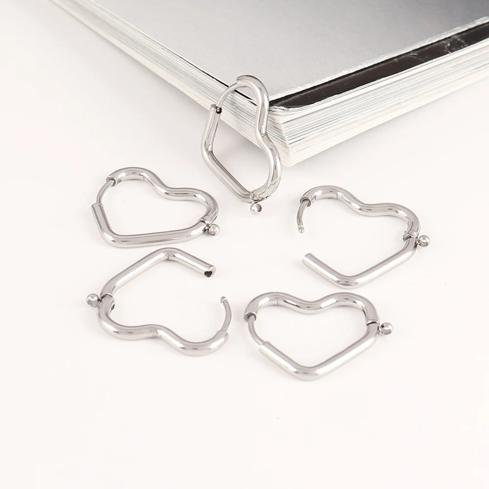5pcs 316L Stainless Steel Heart Hoop Earrings Posts Star Geometric Oval Earring Base For DIY Jewelry Making Accessories