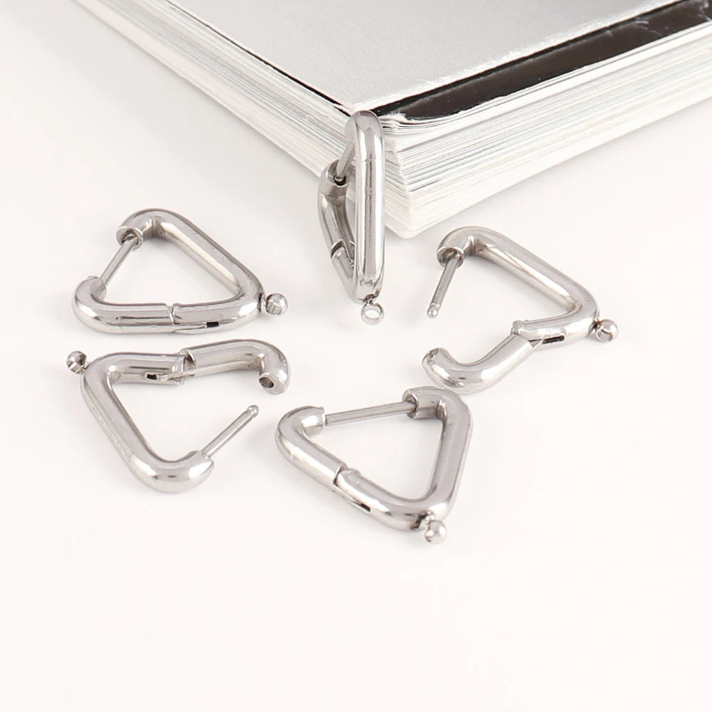 5pcs 316L Stainless Steel Heart Hoop Earrings Posts Star Geometric Oval Earring Base For DIY Jewelry Making Accessories