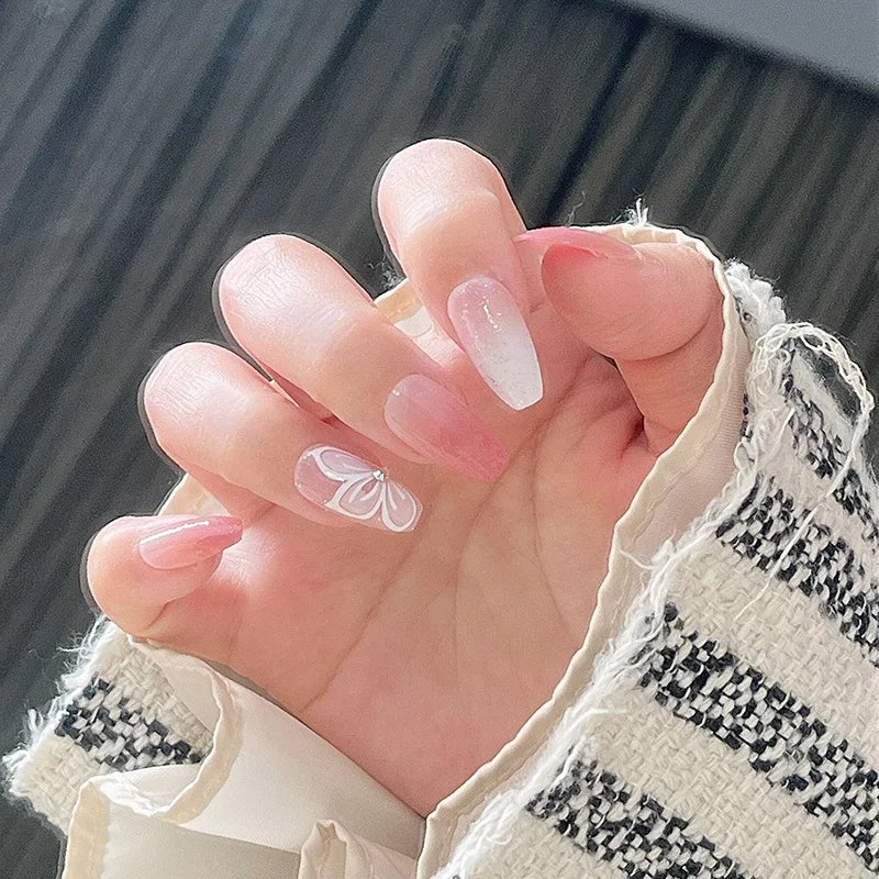 24pcs Simple Nails Fake Press On Art Reusable Adhesive False Supplies Charms Products Stylist Decorated False Nails Design