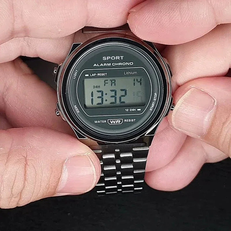 Luxury F91W Band Watch Male Waterproof Digital Stainless Steel Sports Military Round Watches Men Electronic Wrist Watch Clock
